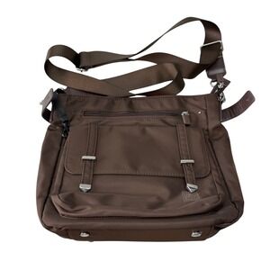 HKWIP Brown Nylon Crossbody Messenger Bag Adjustable Strap Pocket Utility NEW